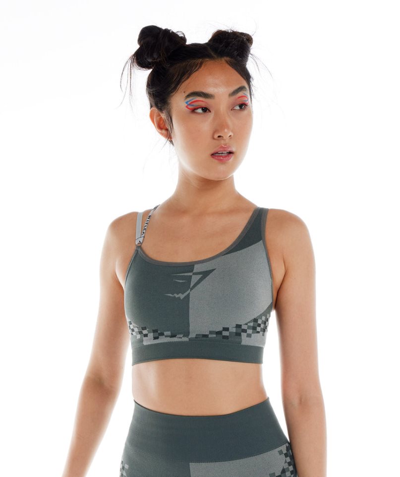 Women's Gymshark Wtflex Cyborg Seamless Sports Bra Grey / Green | CA 6380N1